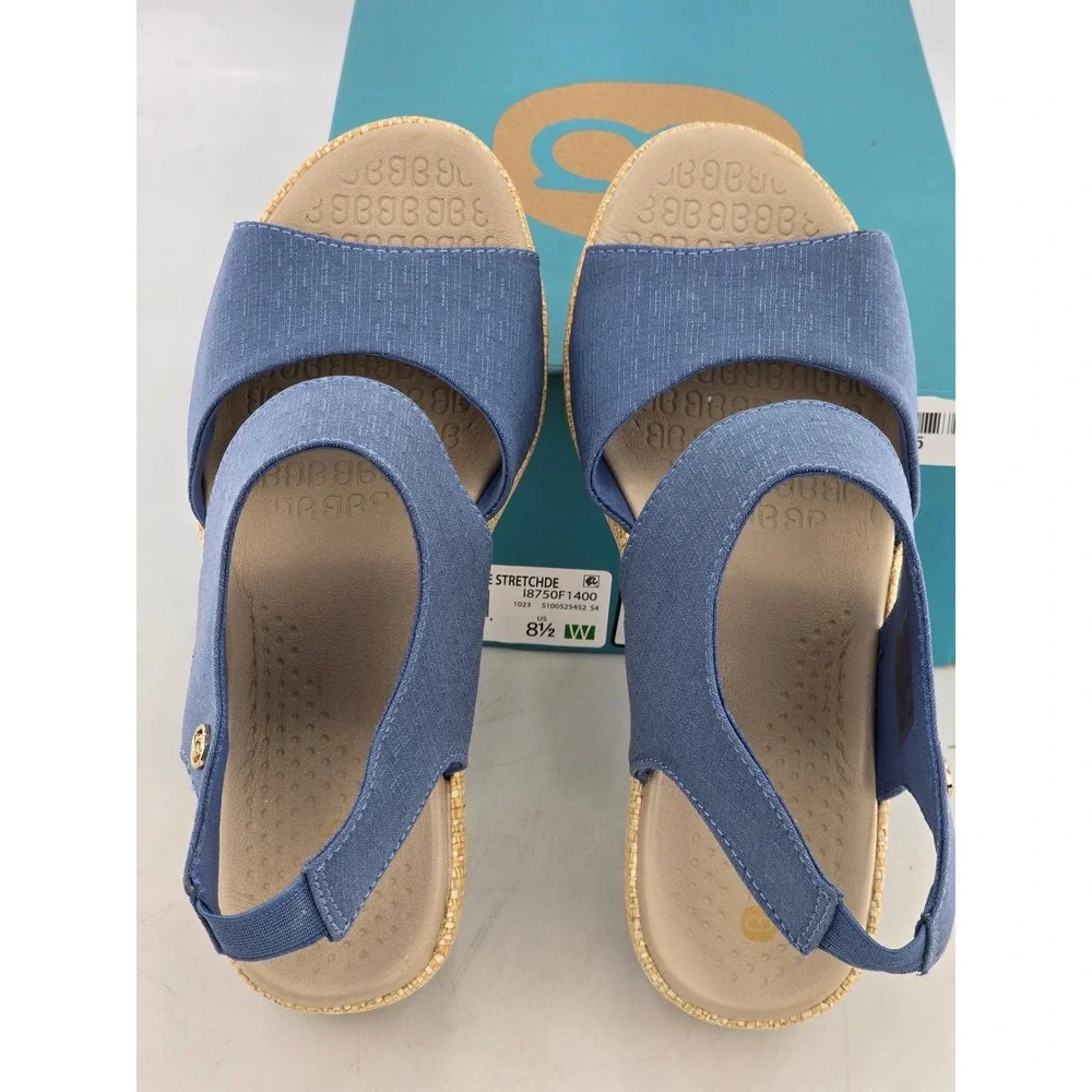 Bzees Reveal Wedge Sandals Womens 8.5W Blue Stretch Espadrille - NEW